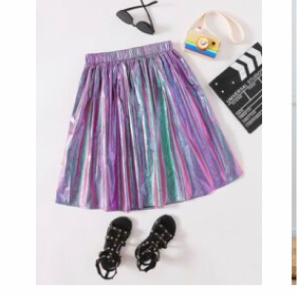 SHEIN Other - SHEIN NEW METALLIC skirt girls purple knee length elastic waist SOLD OUT shimmer